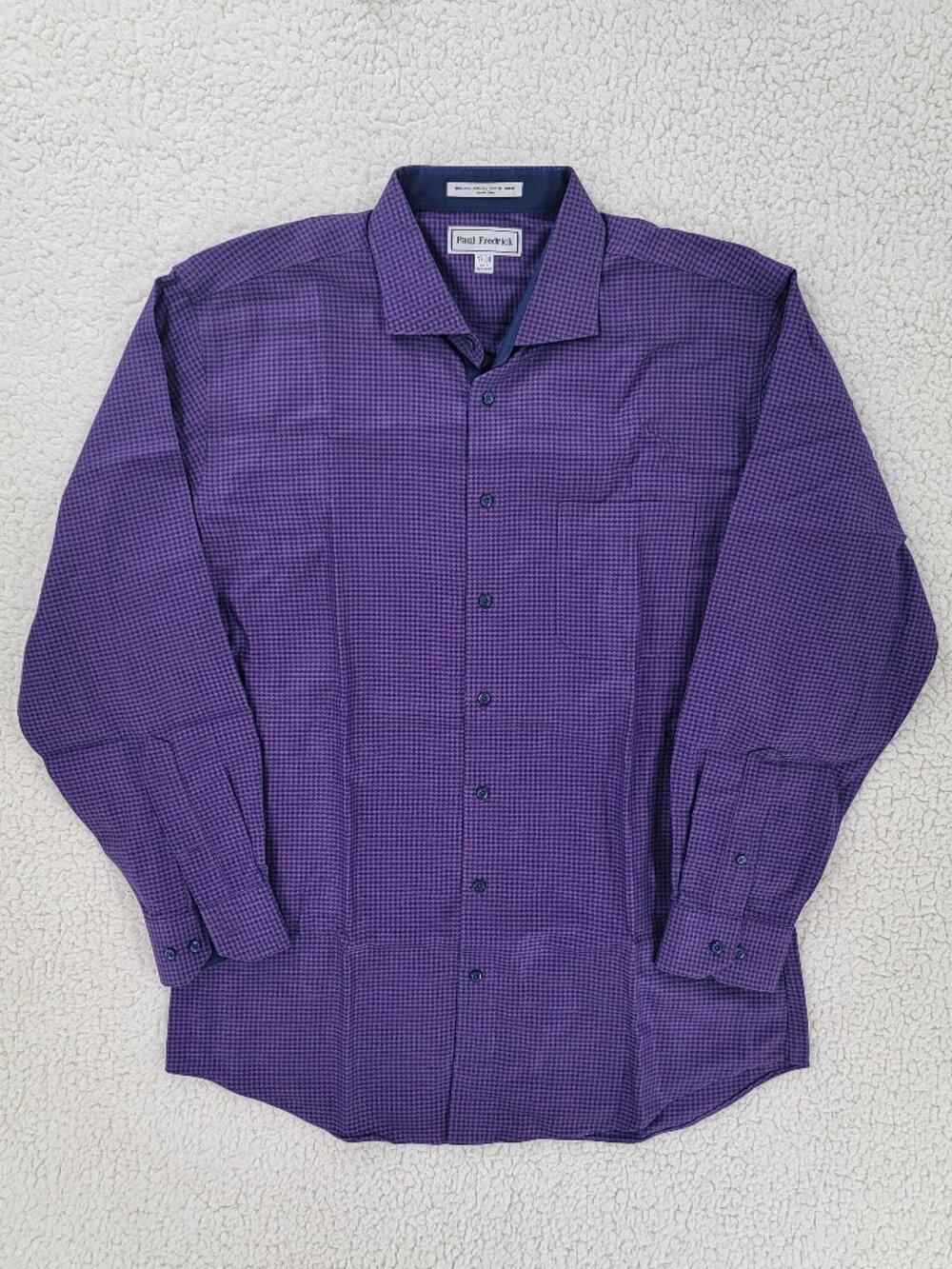 Paul Fredrick Men's 17 34 Dress Shirt Purple Geometric Micro Check Long Sleeve